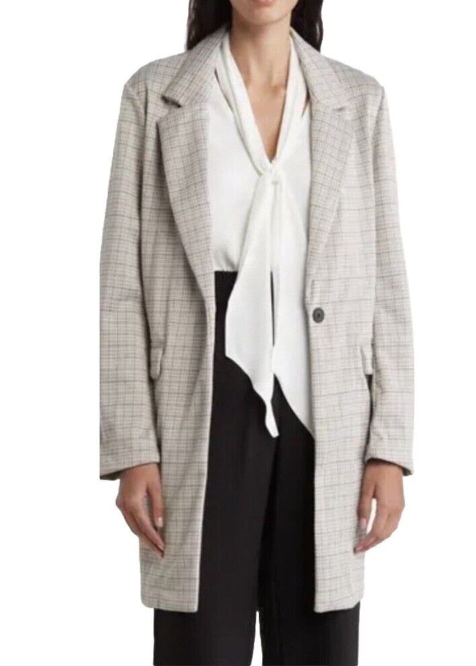 Sanctuary Womens size XXL Catalina Plaid Button Front Long Coat Jacket Blazer